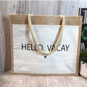 Y2K Vintage VENUS BRAND Beach Bag Tote Boho Tan Burlap Vacation Carry All